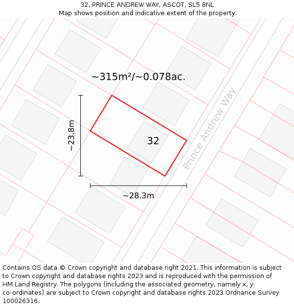 32, PRINCE ANDREW WAY, ASCOT, SL5 8NL: Plot and title map