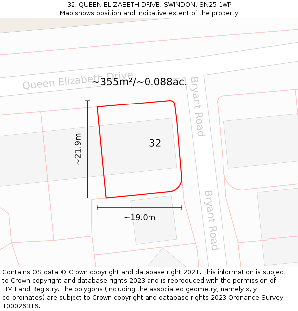 32, QUEEN ELIZABETH DRIVE, SWINDON, SN25 1WP: Plot and title map