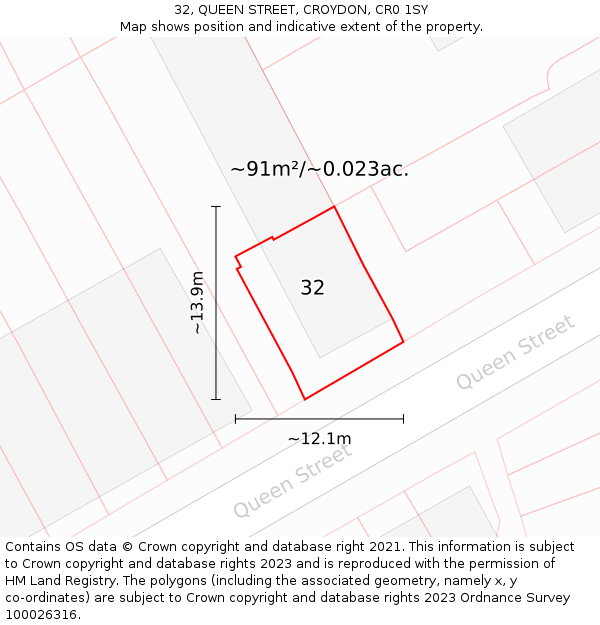 32, QUEEN STREET, CROYDON, CR0 1SY: Plot and title map
