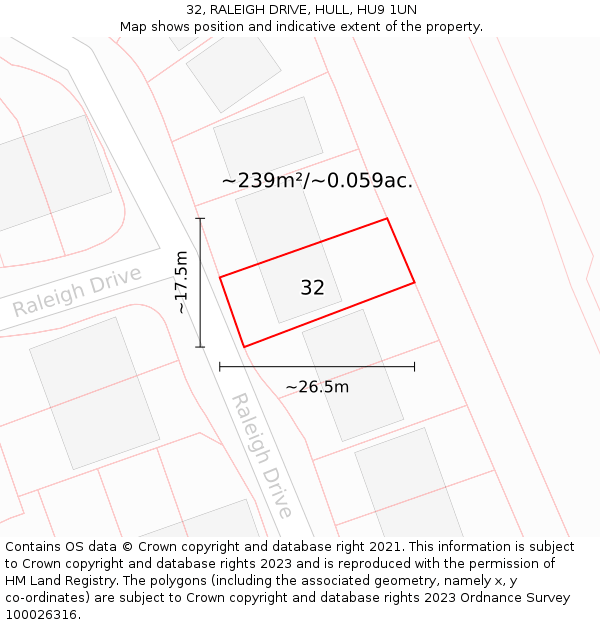 32, RALEIGH DRIVE, HULL, HU9 1UN: Plot and title map