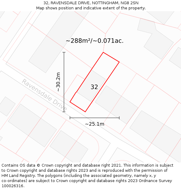 32, RAVENSDALE DRIVE, NOTTINGHAM, NG8 2SN: Plot and title map