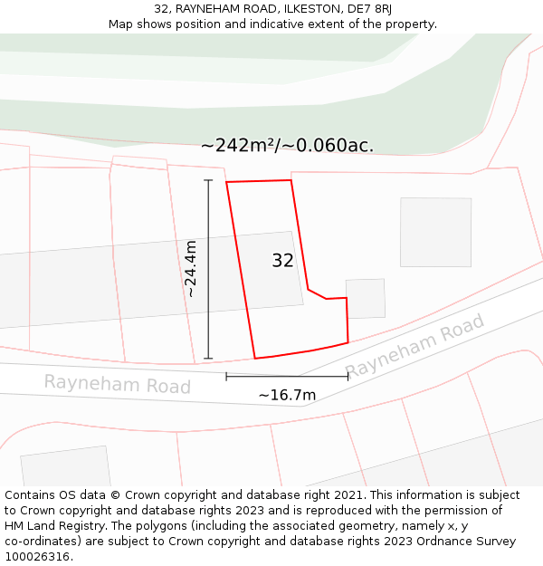 32, RAYNEHAM ROAD, ILKESTON, DE7 8RJ: Plot and title map