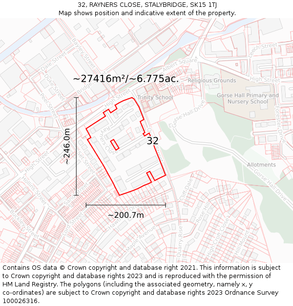 32, RAYNERS CLOSE, STALYBRIDGE, SK15 1TJ: Plot and title map