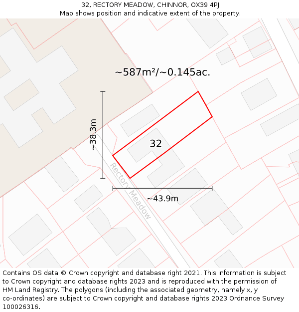 32, RECTORY MEADOW, CHINNOR, OX39 4PJ: Plot and title map