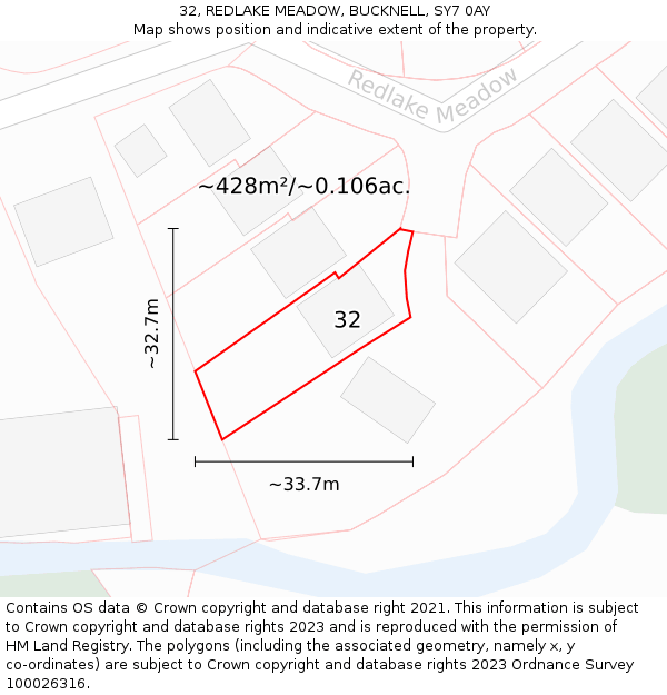 32, REDLAKE MEADOW, BUCKNELL, SY7 0AY: Plot and title map