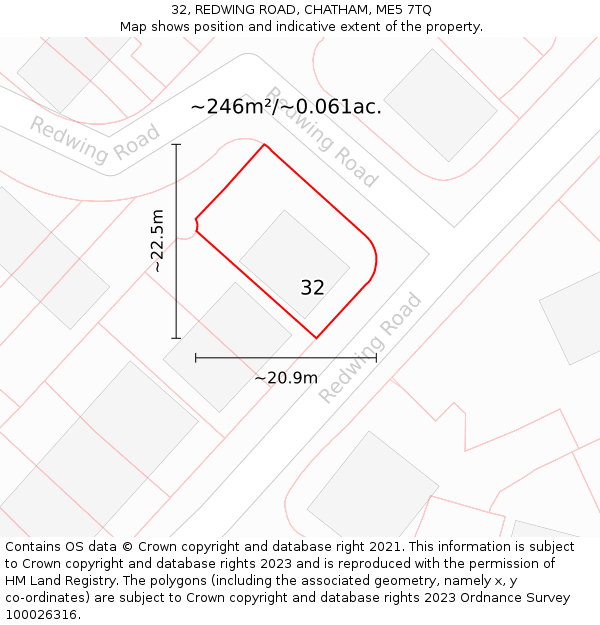 32, REDWING ROAD, CHATHAM, ME5 7TQ: Plot and title map