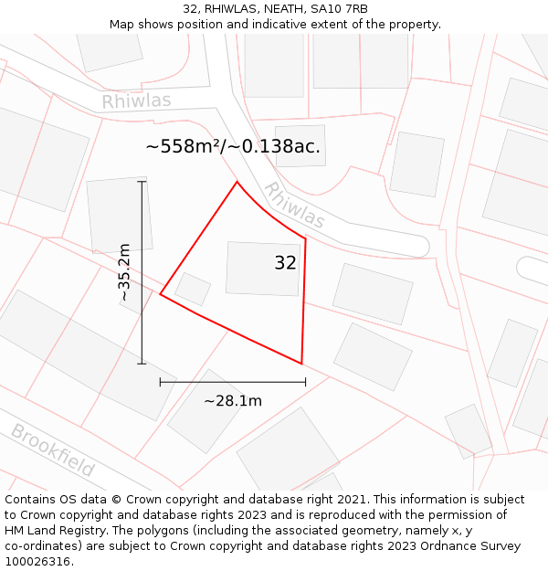 32, RHIWLAS, NEATH, SA10 7RB: Plot and title map