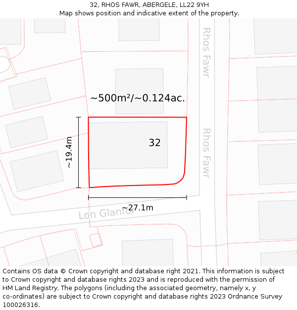 32, RHOS FAWR, ABERGELE, LL22 9YH: Plot and title map