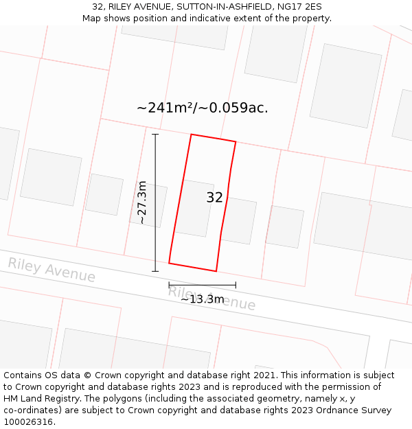 32, RILEY AVENUE, SUTTON-IN-ASHFIELD, NG17 2ES: Plot and title map