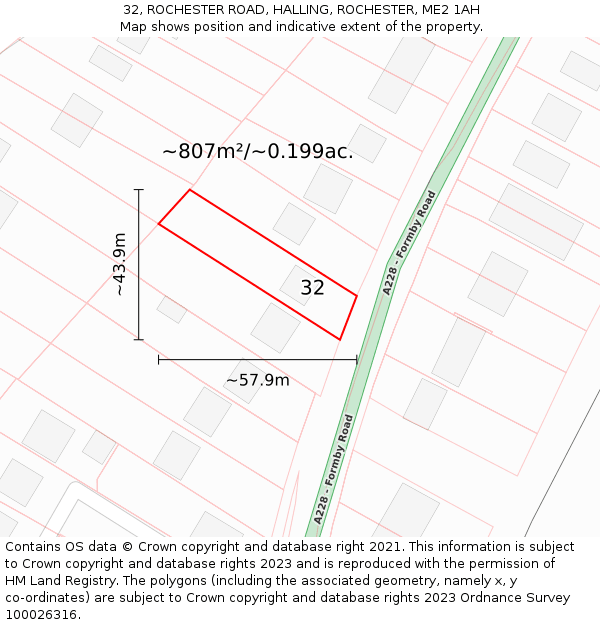 32, ROCHESTER ROAD, HALLING, ROCHESTER, ME2 1AH: Plot and title map