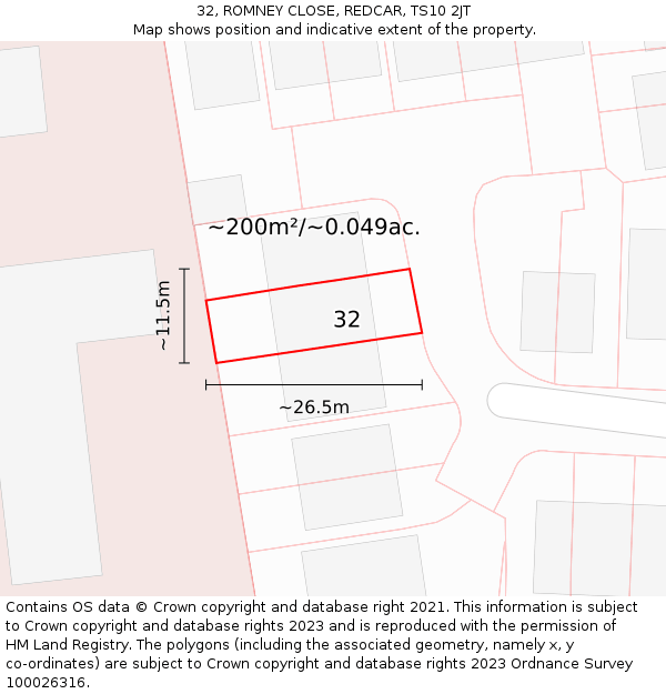 32, ROMNEY CLOSE, REDCAR, TS10 2JT: Plot and title map