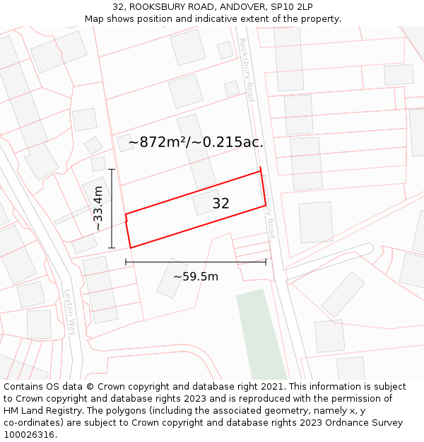 32, ROOKSBURY ROAD, ANDOVER, SP10 2LP: Plot and title map