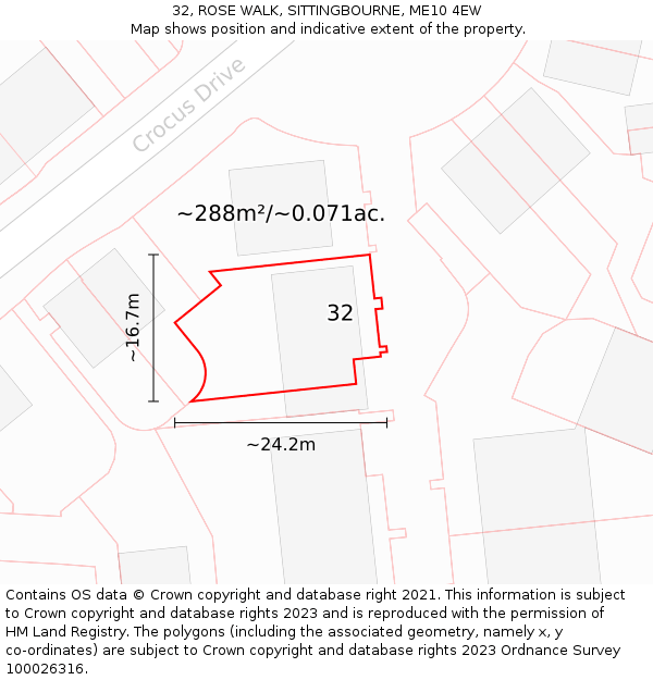 32, ROSE WALK, SITTINGBOURNE, ME10 4EW: Plot and title map