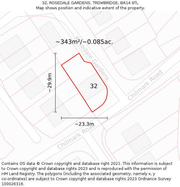 32, ROSEDALE GARDENS, TROWBRIDGE, BA14 9TL: Plot and title map