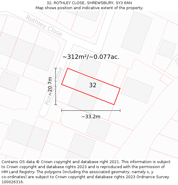 32, ROTHLEY CLOSE, SHREWSBURY, SY3 6AN: Plot and title map