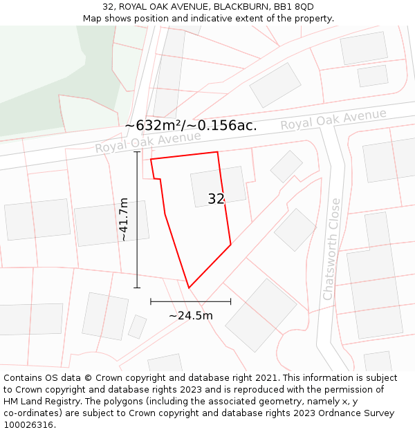 32, ROYAL OAK AVENUE, BLACKBURN, BB1 8QD: Plot and title map