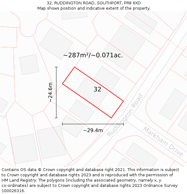 32, RUDDINGTON ROAD, SOUTHPORT, PR8 6XD: Plot and title map