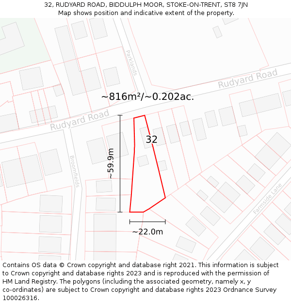 32, RUDYARD ROAD, BIDDULPH MOOR, STOKE-ON-TRENT, ST8 7JN: Plot and title map