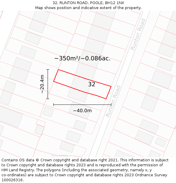 32, RUNTON ROAD, POOLE, BH12 1NX: Plot and title map