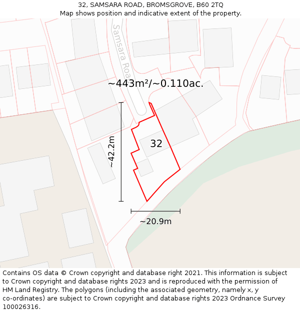 32, SAMSARA ROAD, BROMSGROVE, B60 2TQ: Plot and title map