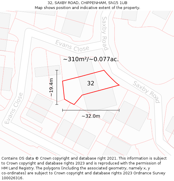 32, SAXBY ROAD, CHIPPENHAM, SN15 1UB: Plot and title map