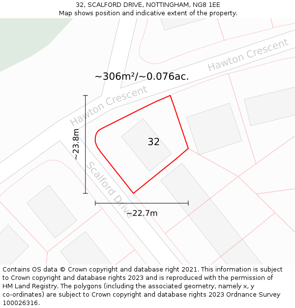32, SCALFORD DRIVE, NOTTINGHAM, NG8 1EE: Plot and title map