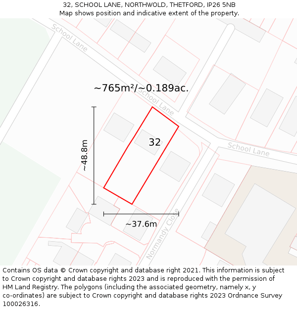 32, SCHOOL LANE, NORTHWOLD, THETFORD, IP26 5NB: Plot and title map