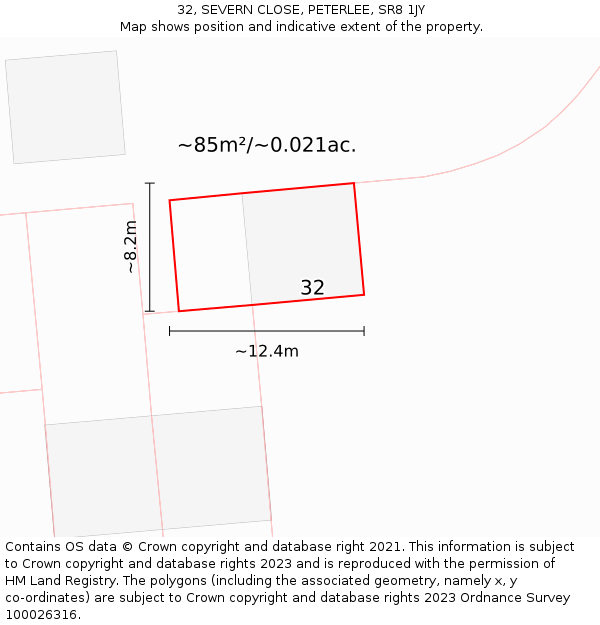 32, SEVERN CLOSE, PETERLEE, SR8 1JY: Plot and title map