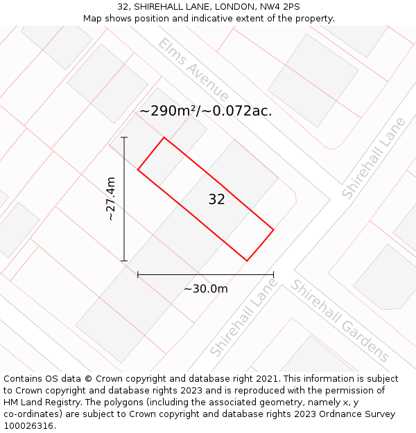 32, SHIREHALL LANE, LONDON, NW4 2PS: Plot and title map