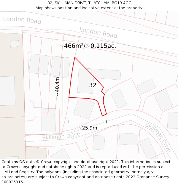 32, SKILLMAN DRIVE, THATCHAM, RG19 4GG: Plot and title map