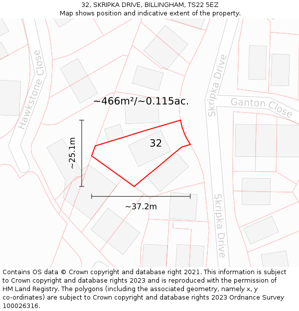 32, SKRIPKA DRIVE, BILLINGHAM, TS22 5EZ: Plot and title map
