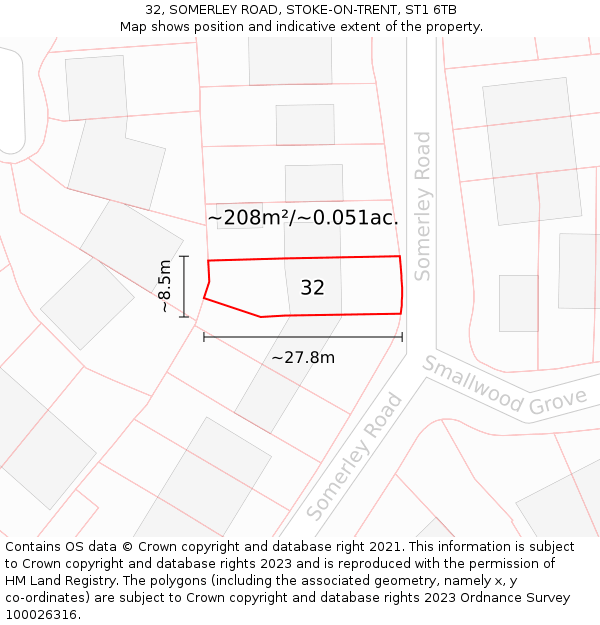32, SOMERLEY ROAD, STOKE-ON-TRENT, ST1 6TB: Plot and title map