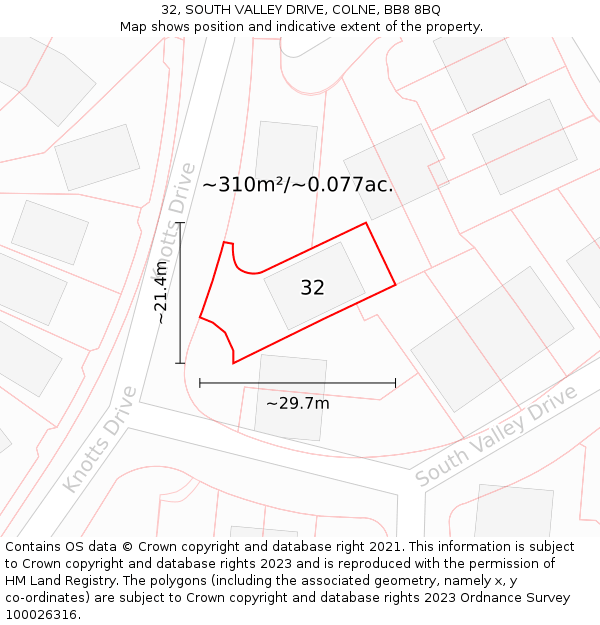 32, SOUTH VALLEY DRIVE, COLNE, BB8 8BQ: Plot and title map