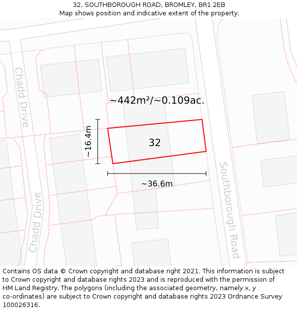 32, SOUTHBOROUGH ROAD, BROMLEY, BR1 2EB: Plot and title map