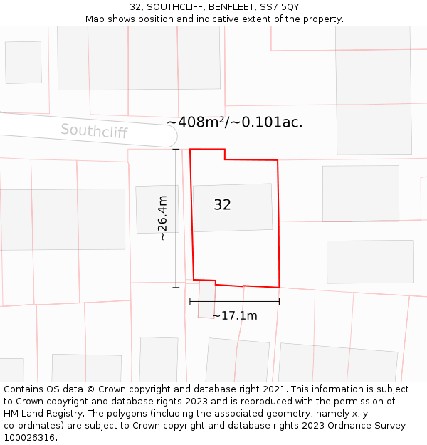 32, SOUTHCLIFF, BENFLEET, SS7 5QY: Plot and title map