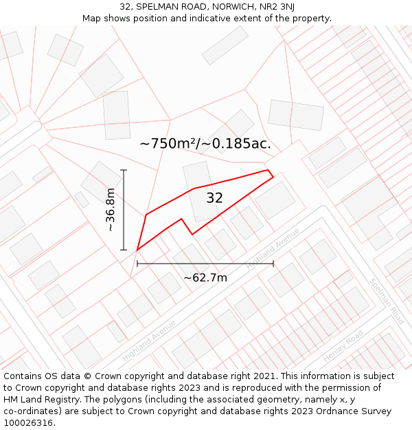 32, SPELMAN ROAD, NORWICH, NR2 3NJ: Plot and title map