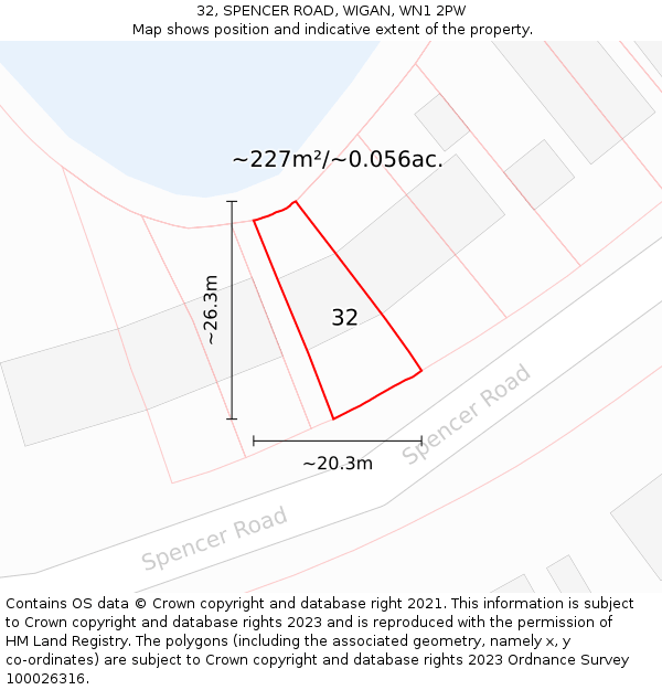 32, SPENCER ROAD, WIGAN, WN1 2PW: Plot and title map