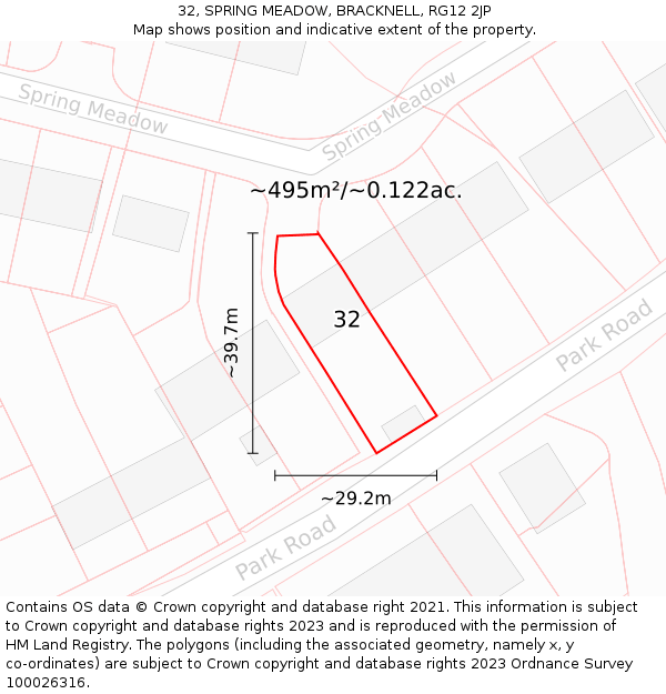 32, SPRING MEADOW, BRACKNELL, RG12 2JP: Plot and title map