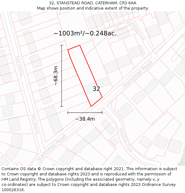 32, STANSTEAD ROAD, CATERHAM, CR3 6AA: Plot and title map