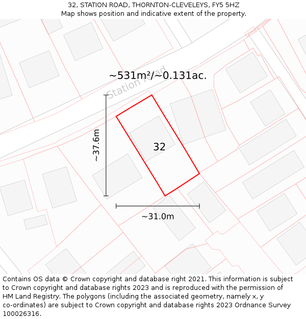 32, STATION ROAD, THORNTON-CLEVELEYS, FY5 5HZ: Plot and title map