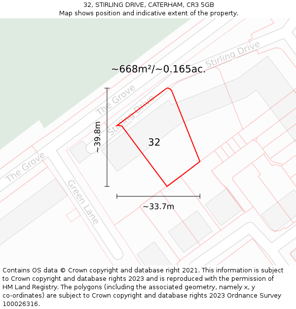 32, STIRLING DRIVE, CATERHAM, CR3 5GB: Plot and title map