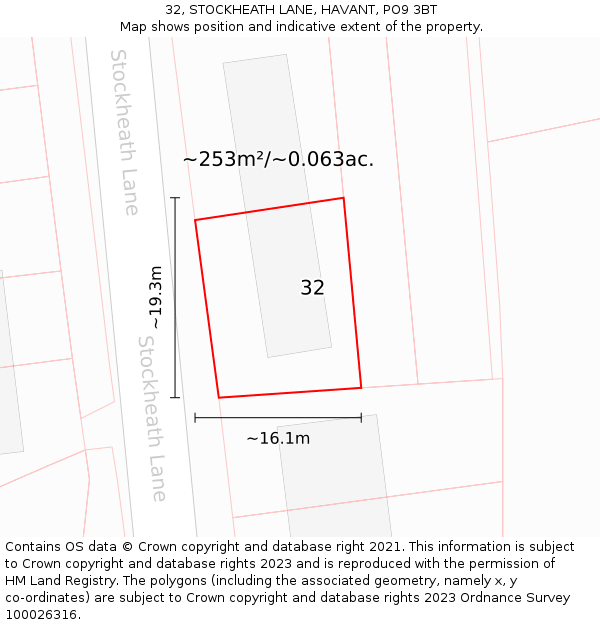 32, STOCKHEATH LANE, HAVANT, PO9 3BT: Plot and title map