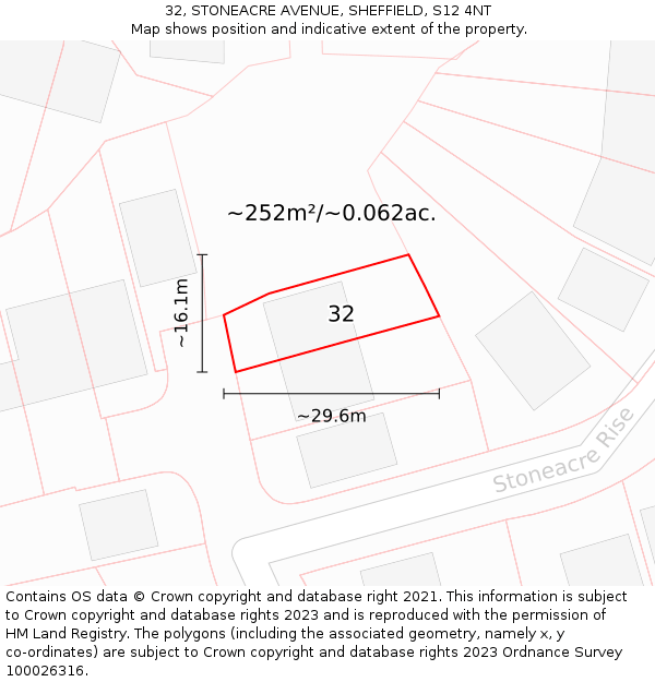 32, STONEACRE AVENUE, SHEFFIELD, S12 4NT: Plot and title map