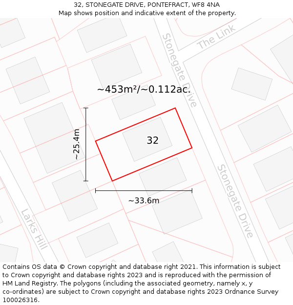 32, STONEGATE DRIVE, PONTEFRACT, WF8 4NA: Plot and title map