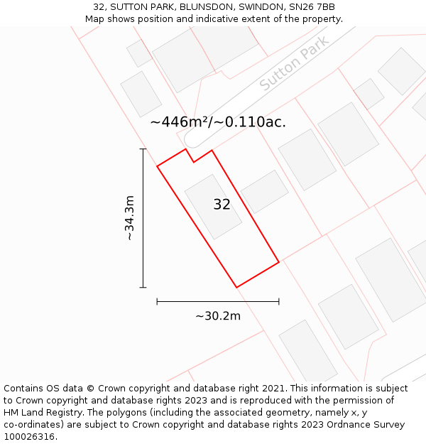 32, SUTTON PARK, BLUNSDON, SWINDON, SN26 7BB: Plot and title map