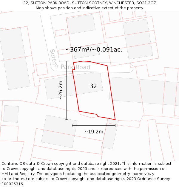 32, SUTTON PARK ROAD, SUTTON SCOTNEY, WINCHESTER, SO21 3GZ: Plot and title map