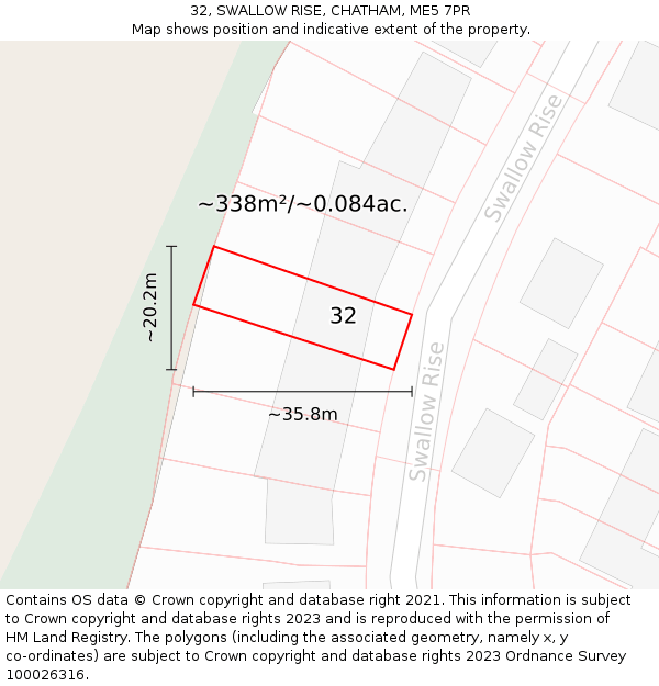 32, SWALLOW RISE, CHATHAM, ME5 7PR: Plot and title map