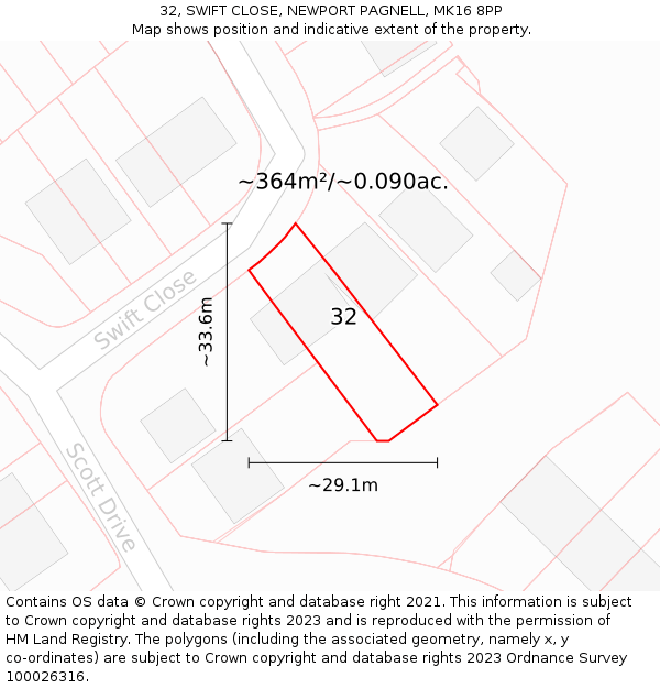 32, SWIFT CLOSE, NEWPORT PAGNELL, MK16 8PP: Plot and title map