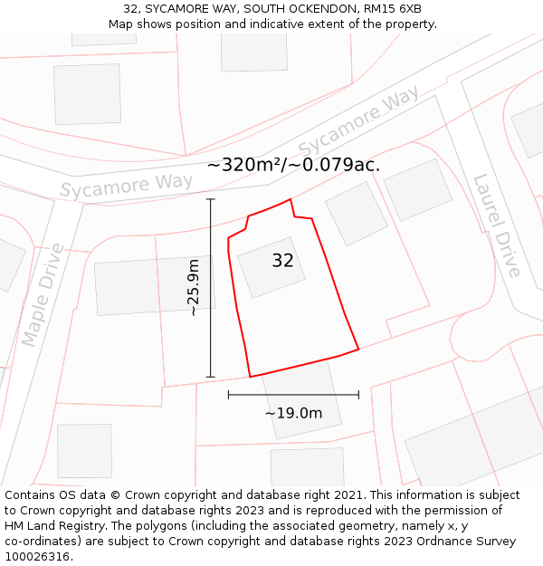 32, SYCAMORE WAY, SOUTH OCKENDON, RM15 6XB: Plot and title map