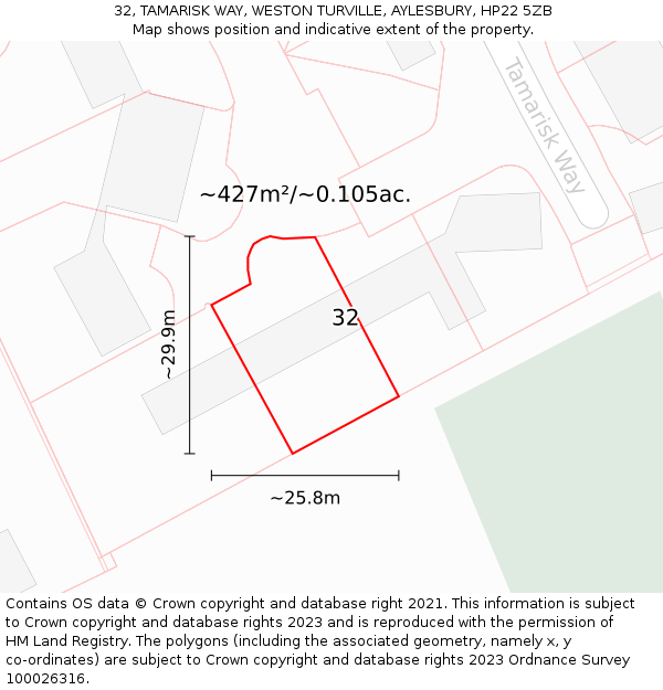 32, TAMARISK WAY, WESTON TURVILLE, AYLESBURY, HP22 5ZB: Plot and title map